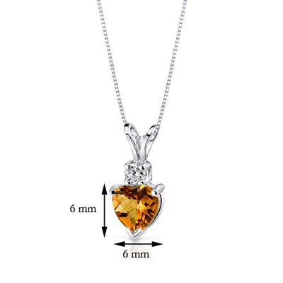 Citrine and Diamond Pendant Necklace 14K White Gold 0.70 Carat Heart Shape