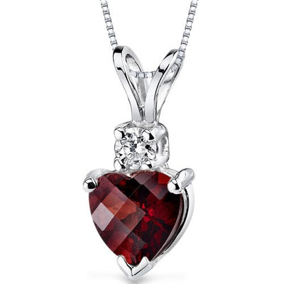 Garnet and Diamond Pendant Necklace 14K White Gold 1.31 Carats Heart Shape