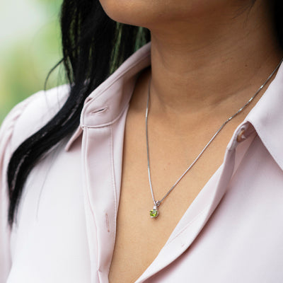 Peridot and Diamond Pendant Necklace 14K White Gold 0.86 Carat Heart Shape
