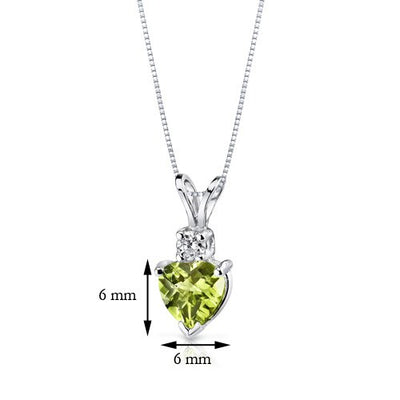 Peridot and Diamond Pendant Necklace 14K White Gold 0.86 Carat Heart Shape