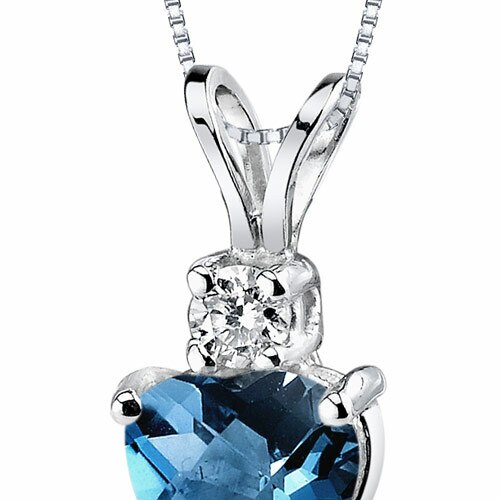 London Blue Topaz and Diamond Pendant Necklace 14K White Gold 0.95 Carat Heart Shape