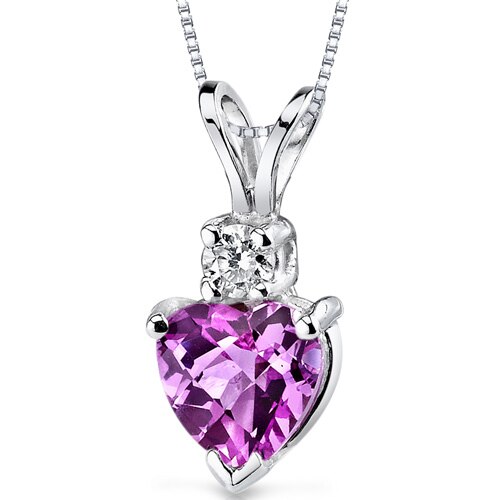 Pink Sapphire and Diamond Pendant Necklace 14K White Gold 1.13 Carats Heart Shape