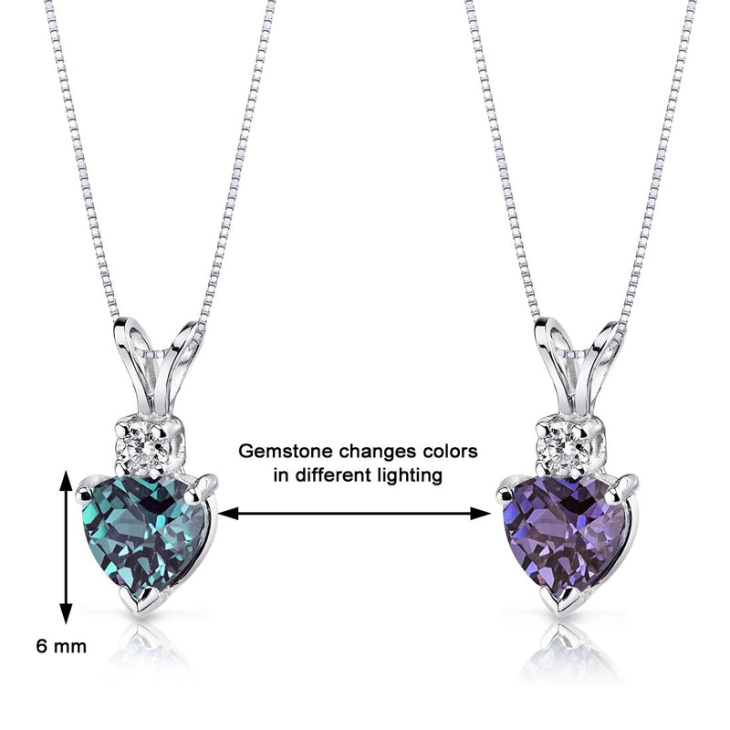 Alexandrite and Diamond Pendant Necklace 14K White Gold 1 Carat Heart Shape