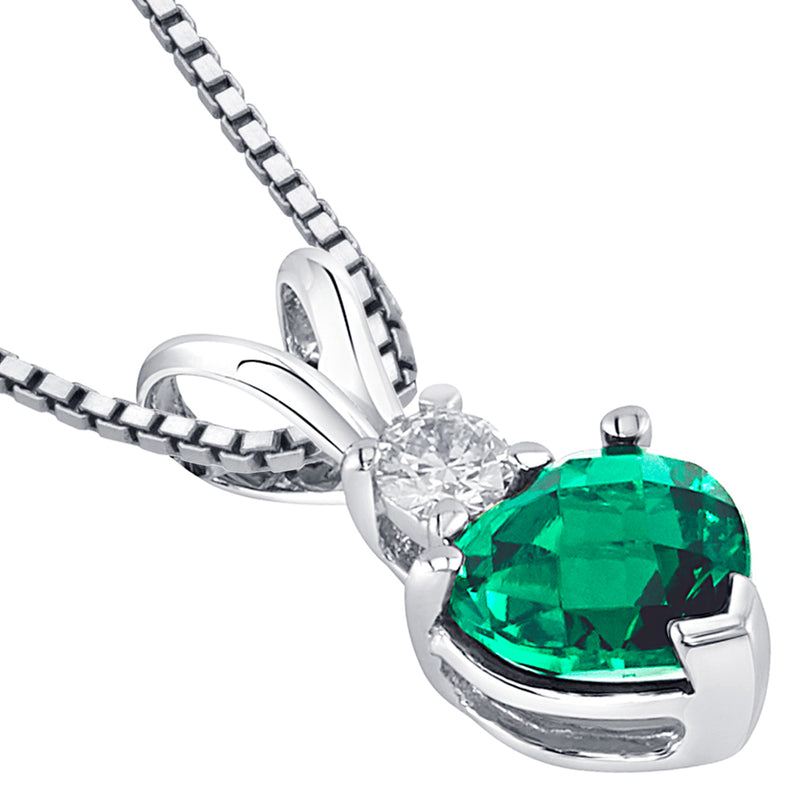 Emerald Pendant Necklace 14 Karat White Gold Heart 0.74 Carats P9010-sideview