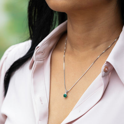 Emerald Pendant Necklace 14 Karat White Gold Heart 0.74 Carats P9010-model2