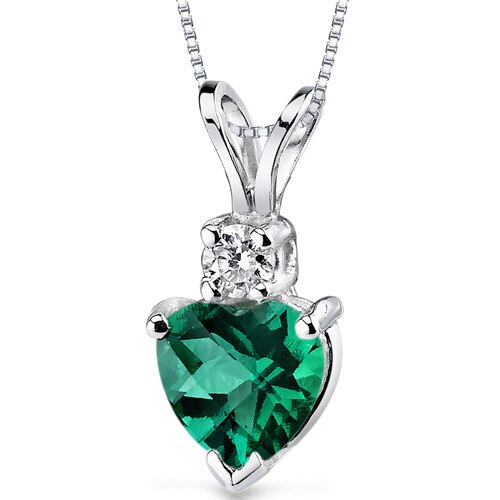 Emerald and Diamond Pendant Necklace 14K White Gold 0.74 Carat Heart Shape