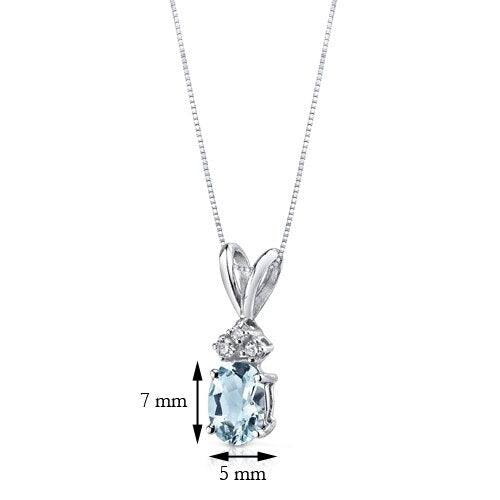 Aquamarine and Diamond Pendant Necklace 14K White Gold 0.63 Carat Oval