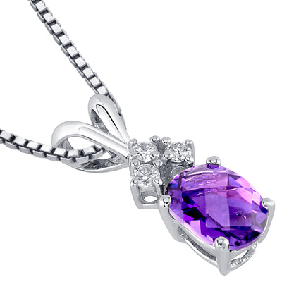 Amethyst and Diamond Pendant Necklace 14K White Gold 0.75 Carat Oval