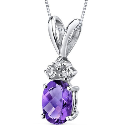 Amethyst and Diamond Pendant Necklace 14K White Gold 0.75 Carat Oval