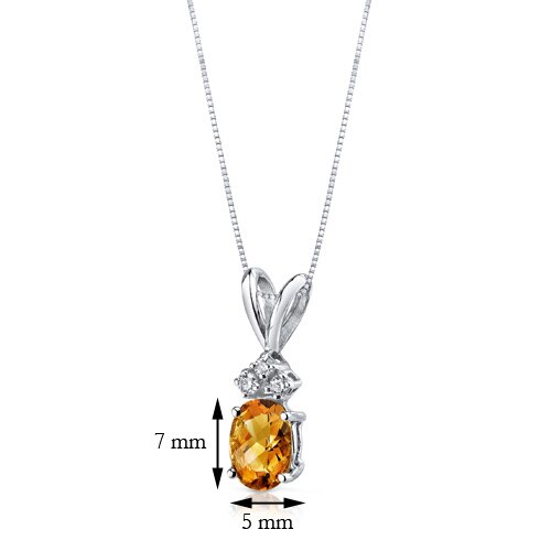 Citrine and Diamond Pendant Necklace 14K White Gold 0.75 Carat Oval
