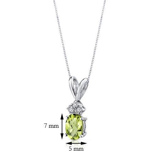 Peridot and Diamond Pendant Necklace 14K White Gold 0.91 Carat Oval