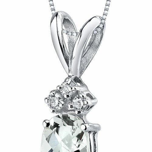 Green Amethyst and Diamond Pendant Necklace 14K White Gold 0.67 Carat Oval