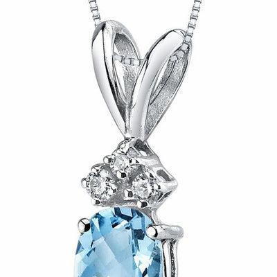 Swiss Blue Topaz and Diamond Pendant Necklace 14K White Gold 0.91 Carat Oval