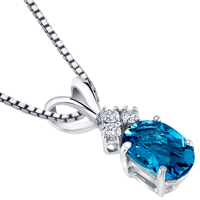 London Blue Topaz and Diamond Pendant Necklace 14K White Gold 0.91 Carat Oval