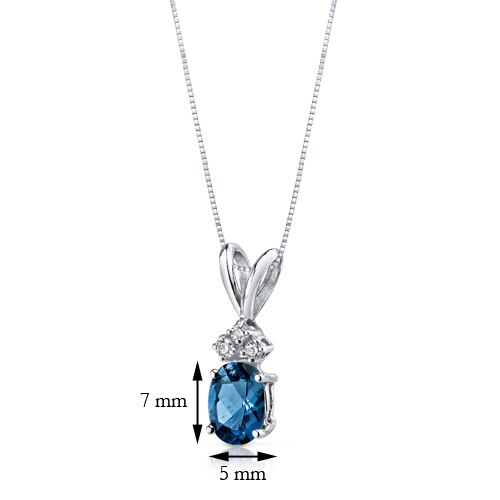 London Blue Topaz and Diamond Pendant Necklace 14K White Gold 0.91 Carat Oval