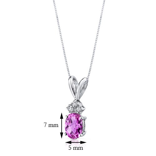 Pink Sapphire and Diamond Pendant Necklace 14K White Gold 1.03 Carats Oval