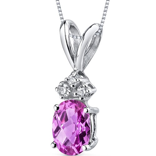 Pink Sapphire and Diamond Pendant Necklace 14K White Gold 1.03 Carats Oval