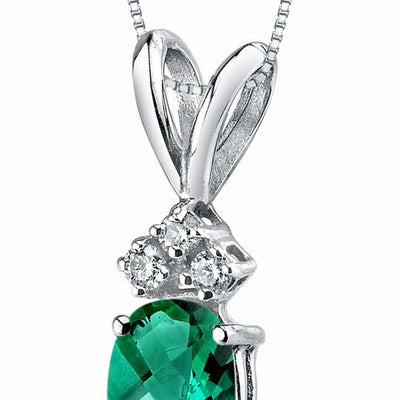Emerald and Diamond Pendant Necklace 14K White Gold 0.74 Carat Oval