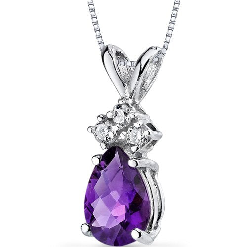 Amethyst and Diamond Pendant Necklace 14K White Gold 0.58 Carat Pear Shape