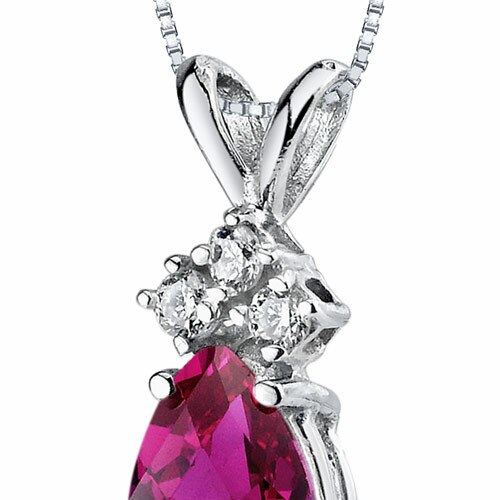 Ruby and Diamond Pendant Necklace 14K White Gold 0.94 Carat Pear Shape