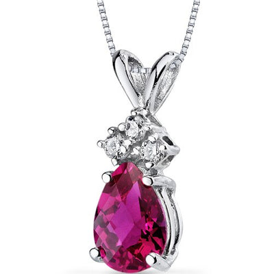 Ruby and Diamond Pendant Necklace 14K White Gold 0.94 Carat Pear Shape