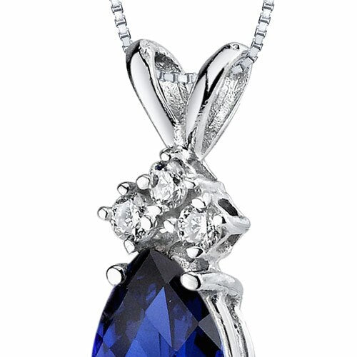 Blue Sapphire Pendant Necklace 14 Karat White Gold Pear 0.9 Cts
