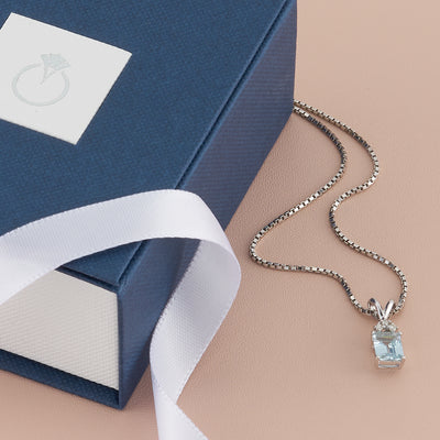 Aquamarine and Diamond Pendant Necklace 14K White Gold 0.81 Carat Emerald Cut