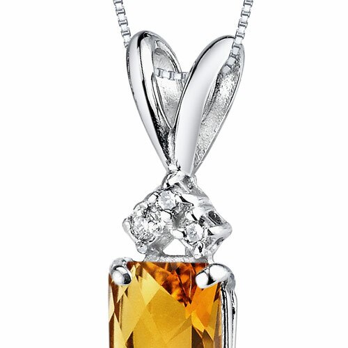 Citrine and Diamond Pendant Necklace 14K White Gold 0.85 Carat Radiant Cut