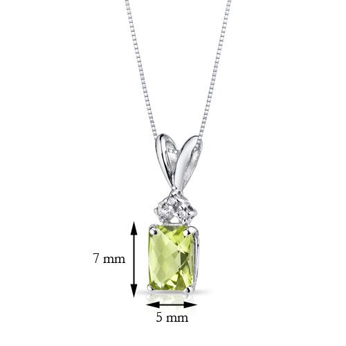 Peridot and Diamond Pendant Necklace 14K White Gold 1.02 Carats Radiant Cut