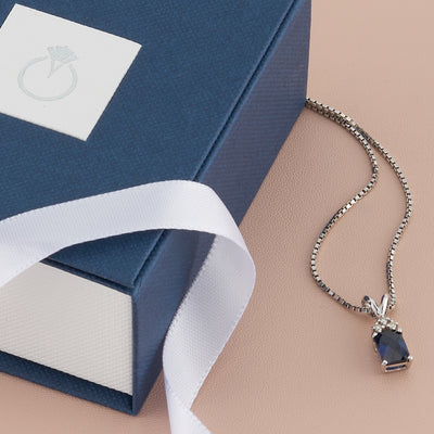 Blue Sapphire and Diamond Pendant Necklace 14K White Gold 1.28 Carats Radiant Cut