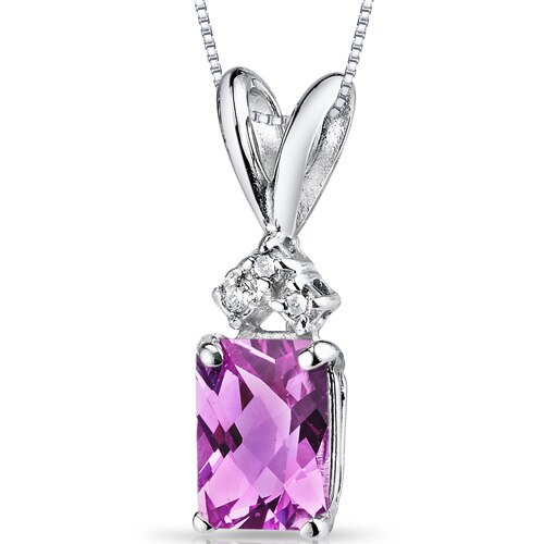 Pink Sapphire and Diamond Pendant Necklace 14K White Gold 1.23 Carats Radiant Cut