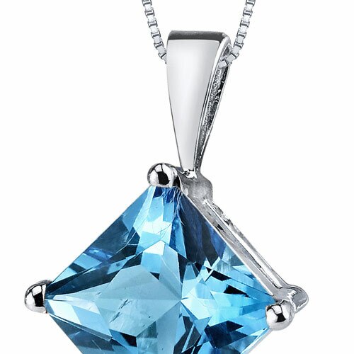 Swiss Blue Topaz Pendant Necklace 14 Karat White Gold 2.88 Cts