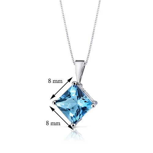 Swiss Blue Topaz Pendant Necklace 14 Karat White Gold 2.88 Cts