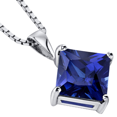 Blue Sapphire Pendant Necklace 14 Karat White Gold 3.38 Carats