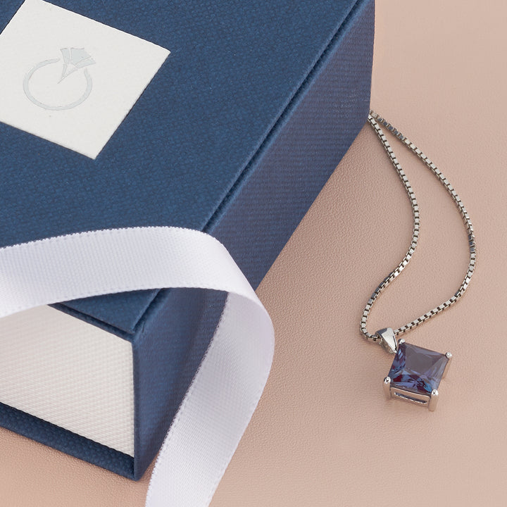 Alexandrite Pendant 14K White Gold Princess Cut | P9132 | Peora