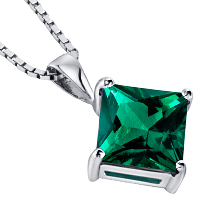 Emerald Pendant Necklace 14 Karat White Gold Princess 2.2 Carats