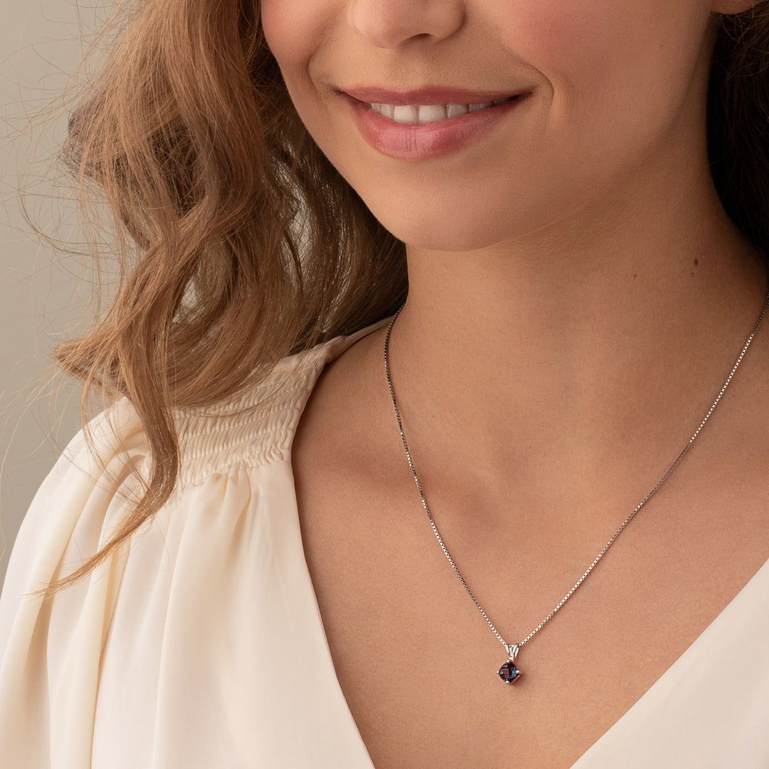 Alexandrite Pendant 14K White Gold Cushion Cut P9158 Peora