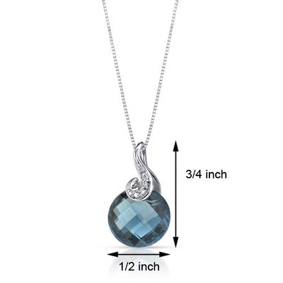 London Blue Topaz Pendant 14 Karat White Gold Round 4.5 Carats