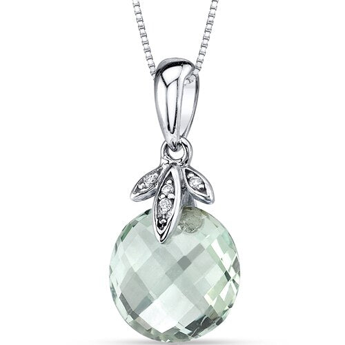 Green Amethyst Pendant 14 Karat White Gold Round 3.5 Carats P9178