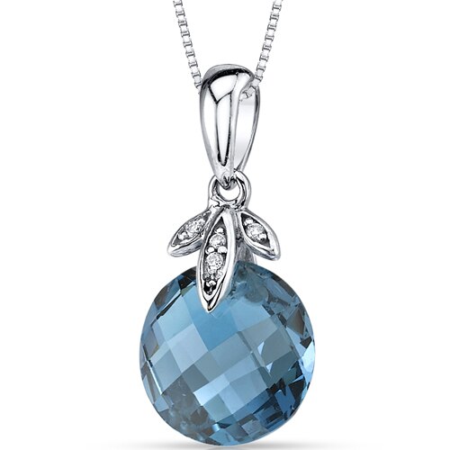 London Blue Topaz and Diamond Pendant Necklace 14K White Gold 4.50 Carats Round