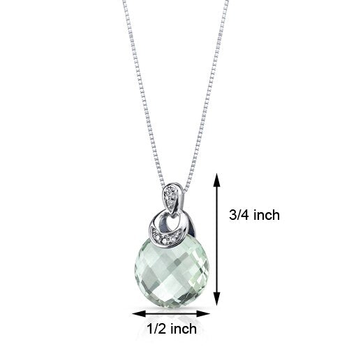 Green Amethyst Pendant 14 Karat White Gold Round 3.5 Carats