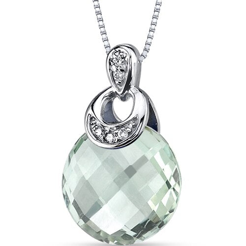 Green Amethyst Pendant 14 Karat White Gold Round 3.5 Carats