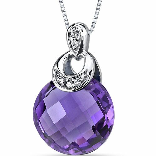 Amethyst and Diamond Pendant Necklace 14K White Gold 3.50 Carats Round Shape