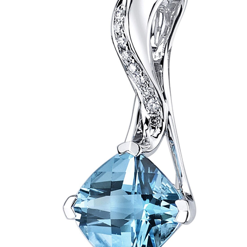 Swiss Blue Topaz Pendant Necklace 14 Karat White Gold 2.6 Carats