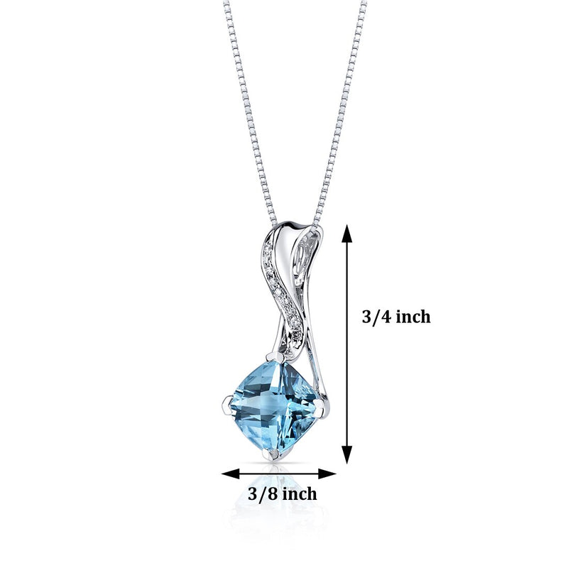 Swiss Blue Topaz Pendant Necklace 14 Karat White Gold 2.6 Carats