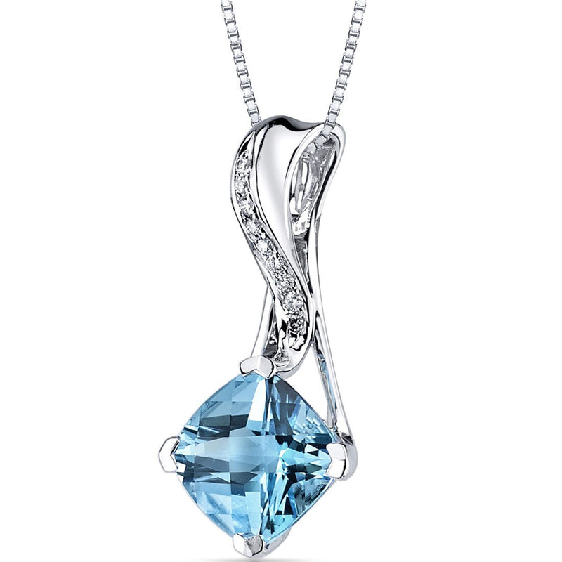 Swiss Blue Topaz Pendant Necklace 14 Karat White Gold 2.6 Carats