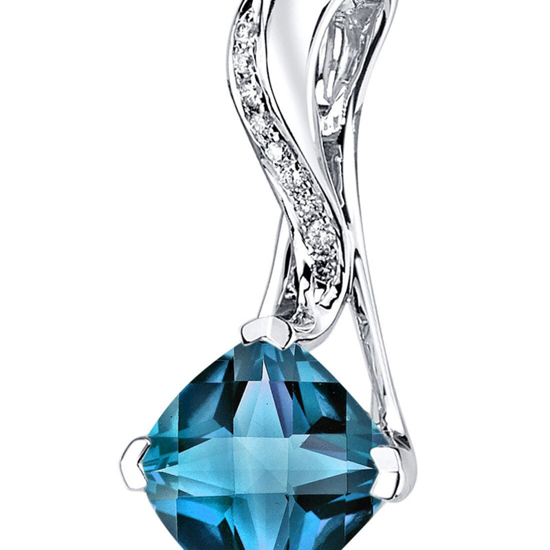 London Blue Topaz Pendant Necklace 14 Karat White Gold 2.6 Carat