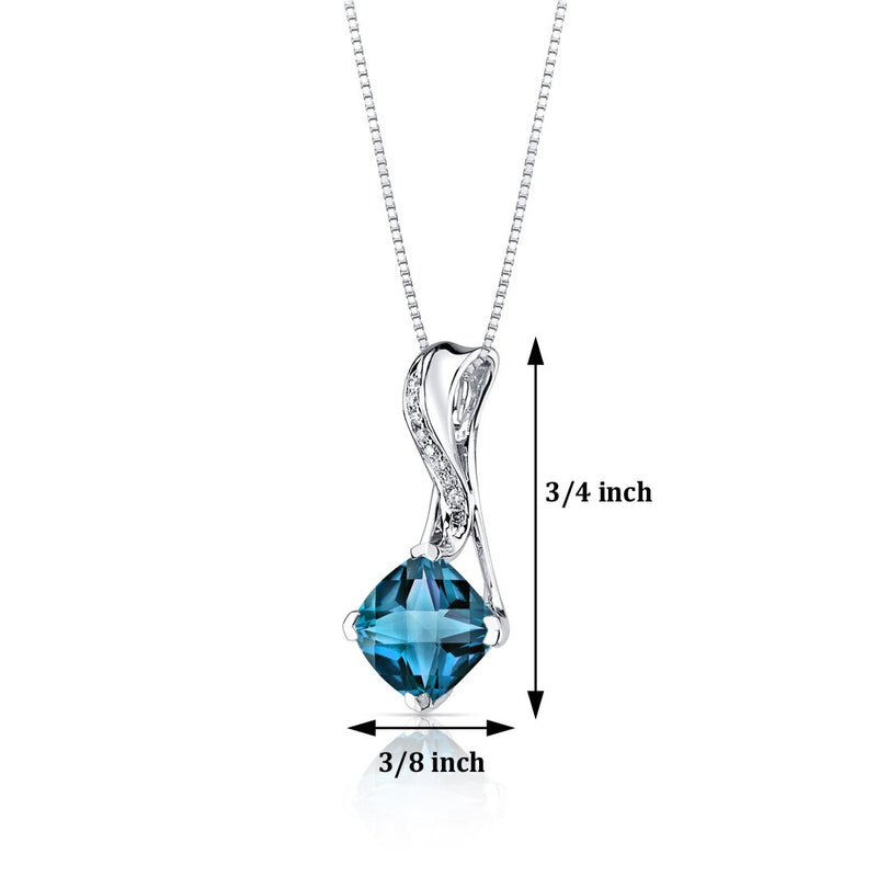 London Blue Topaz Pendant Necklace 14 Karat White Gold 2.6 Carat