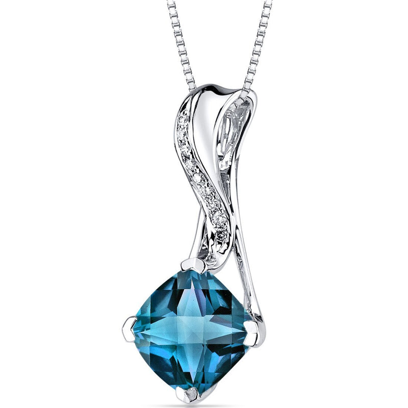 London Blue Topaz Pendant Necklace 14 Karat White Gold 2.6 Carat