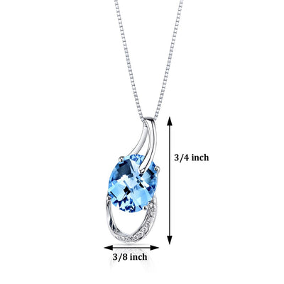 Swiss Blue Topaz and Diamond Pendant Necklace 14K White Gold 3 Carats Oval